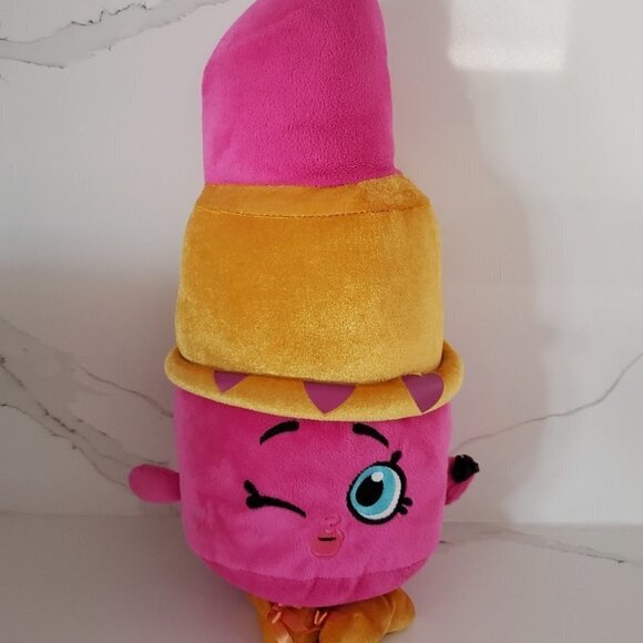 WITH TAGS Shopkins Talking Lippy Lips Plush 14"h Pink gold hat feet blue… - Picture 2 of 7